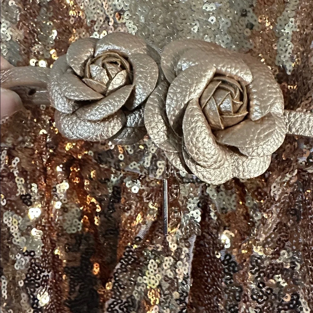 DISNEY Belle Sequin‎ Gold Rose Gold Sleeveless Party A-Line Girl's Dress 5/6 NWT